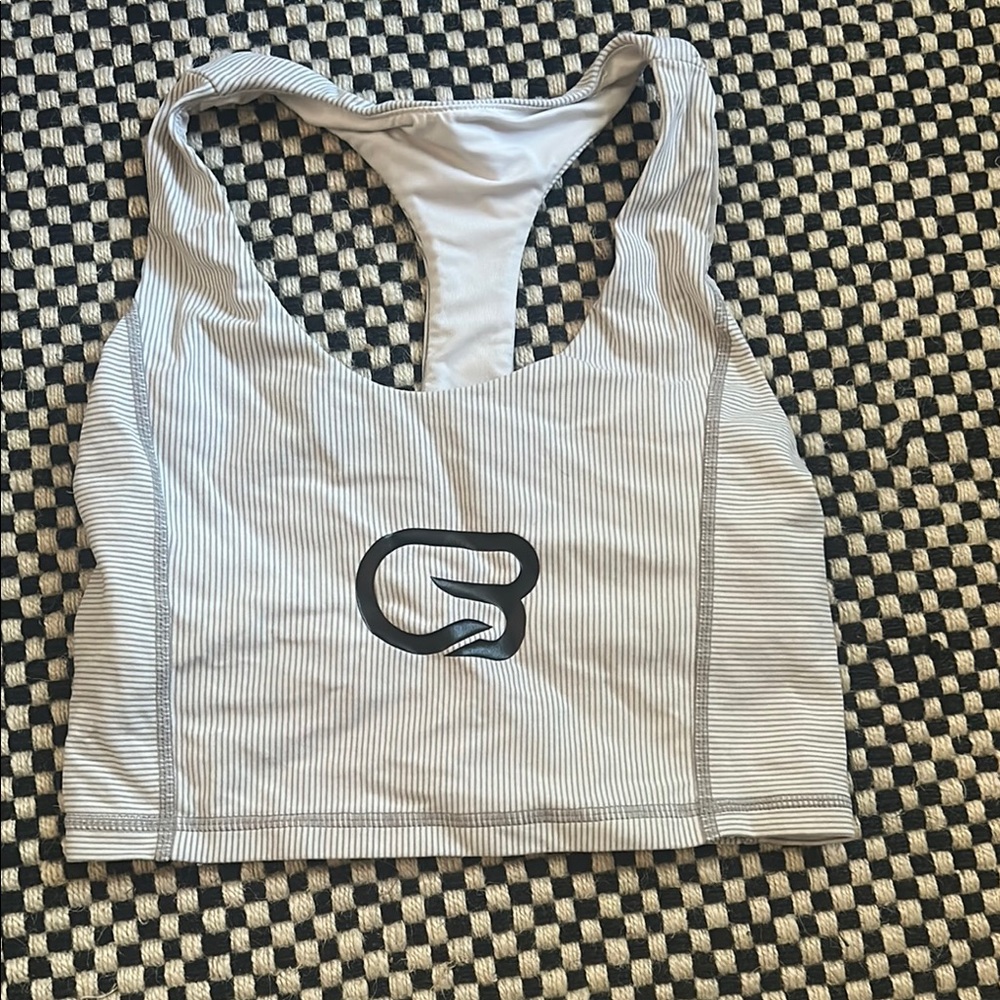Striped Gray and White Sports Bra